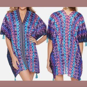 NEW Miraclesuit [ Small ]‎ Vesuvio Caftan Swim Cover-up Blue Purple Gold #5736